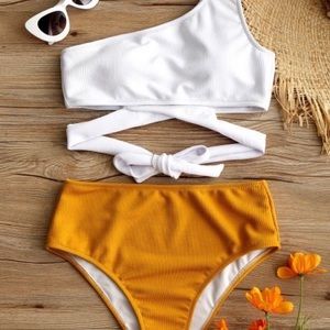 Yellow and white two piece
